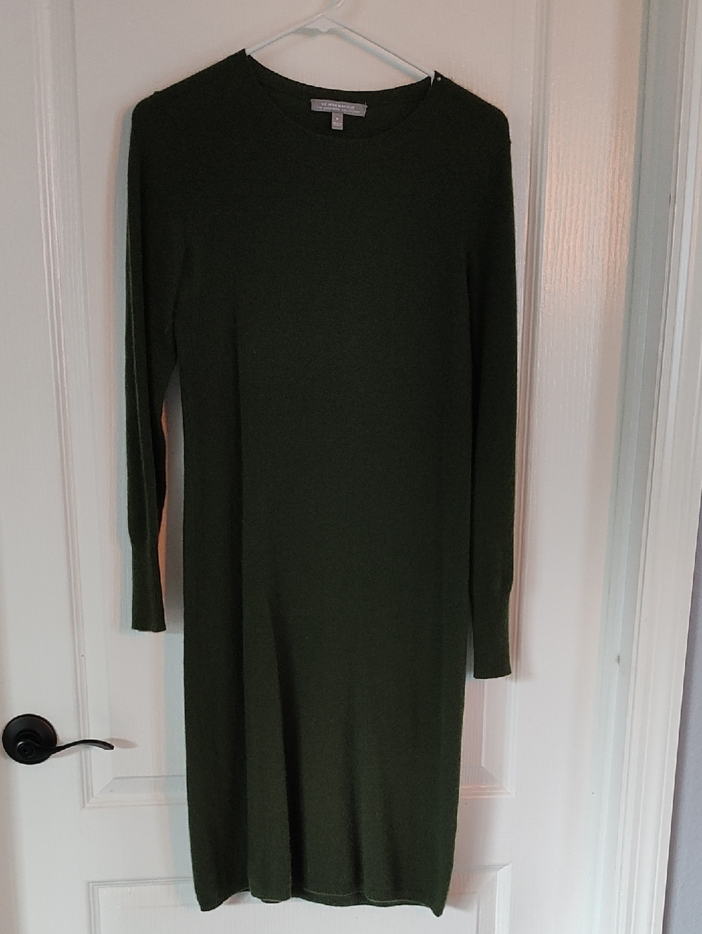 Neiman Marcus Dark Olive Long-Sleeve Cashmere Midi Dress